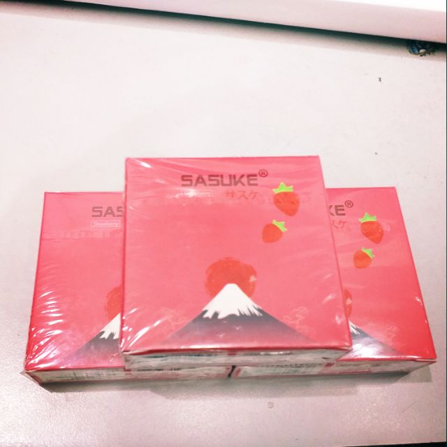Bao cao su SASUKE Strawberry siêu mỏng hương Dâu tây hộp 3 chiếc