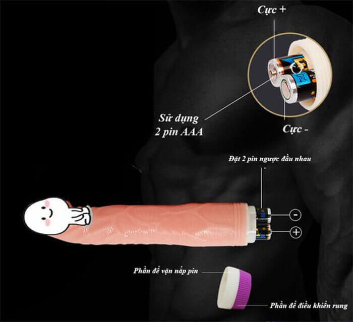 Đồ chơi dương vật giả giống thật rung ngoáy 2 pin thẳng Baile